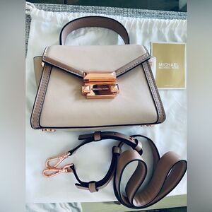 Michael Kors Small satchel pink rose details xbody strap NWT